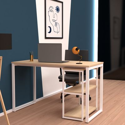 EasyHome - Bureau télétravail LV12 110 cm - chêne - pieds blancs