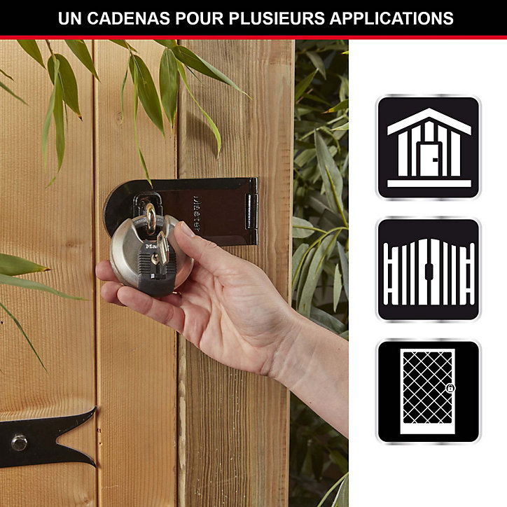 Lot de 2 cadenas à clé Master Lock Excell M40EURT disque en acier inoxydable Ø70 mm hauteur de l'anse 16 mm