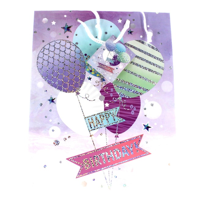 Geschenktasche - Happy Birthday - holographisch - ca. 26 x 12,5 x 32 cm