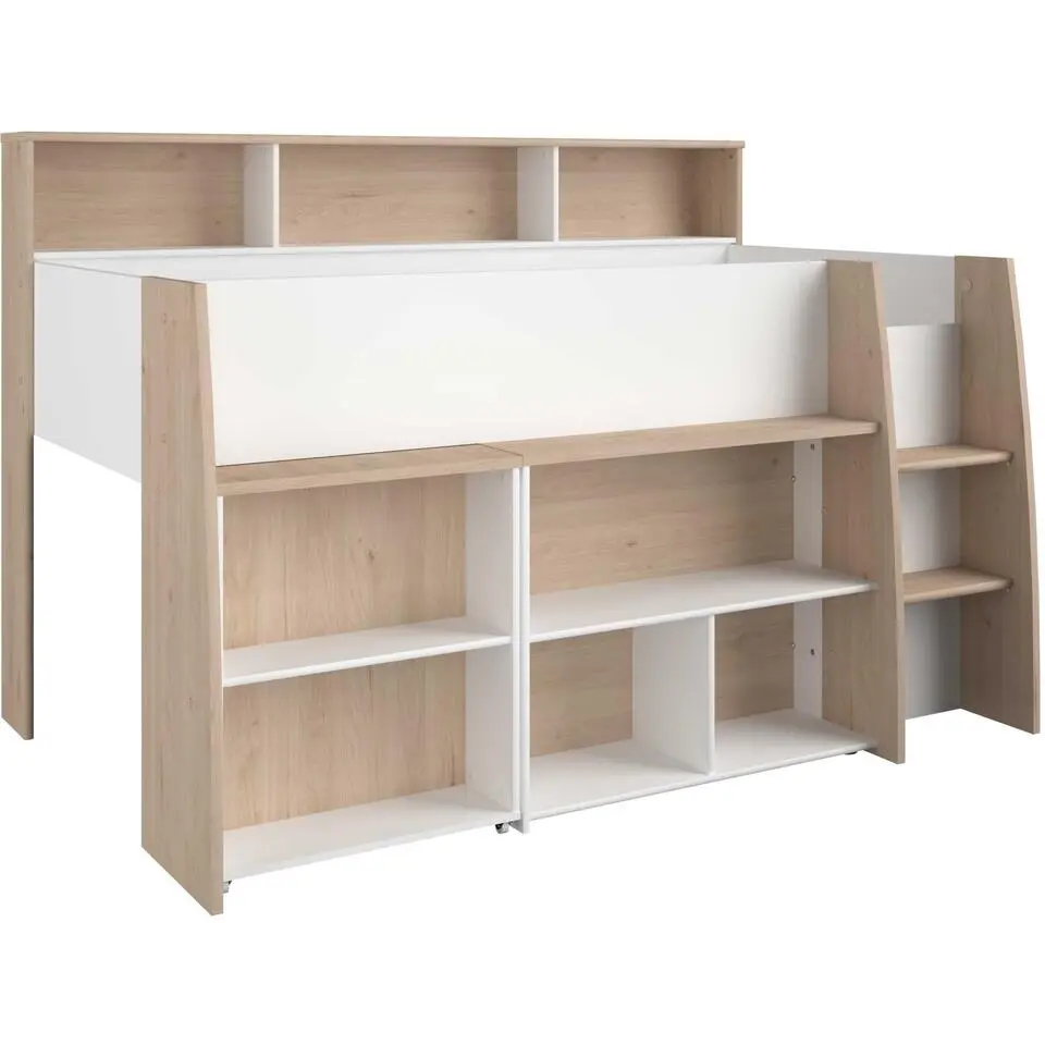 Halfhoogslaper Duffy 90x200cm met bureau - wit / eikdecor