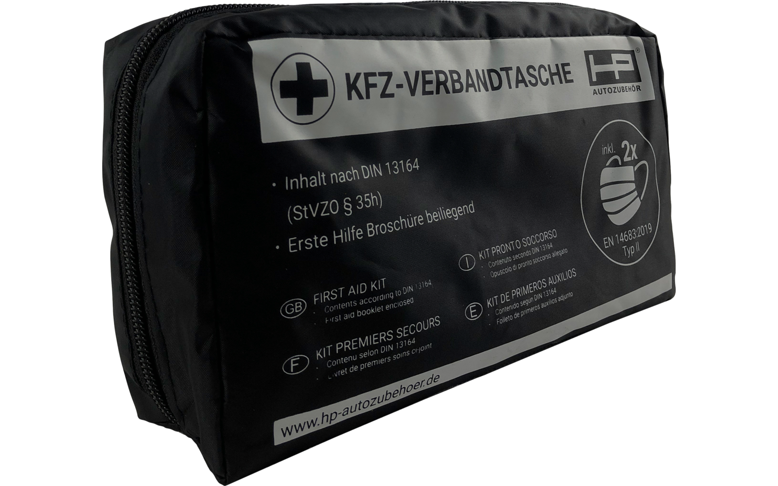 HP Autozubehör KFZ Verbandtasche inklusive 2x Mund- und Nasenschutz Schwarz