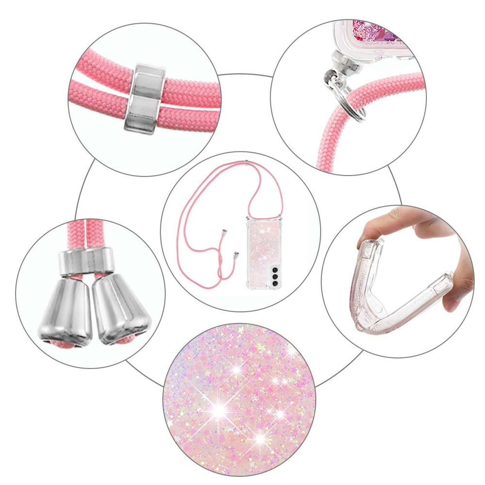 Samsung Galaxy S23 5G Necklace Gummi Hülle Liquid Glitzer   Handykette (130cm) - Rosa