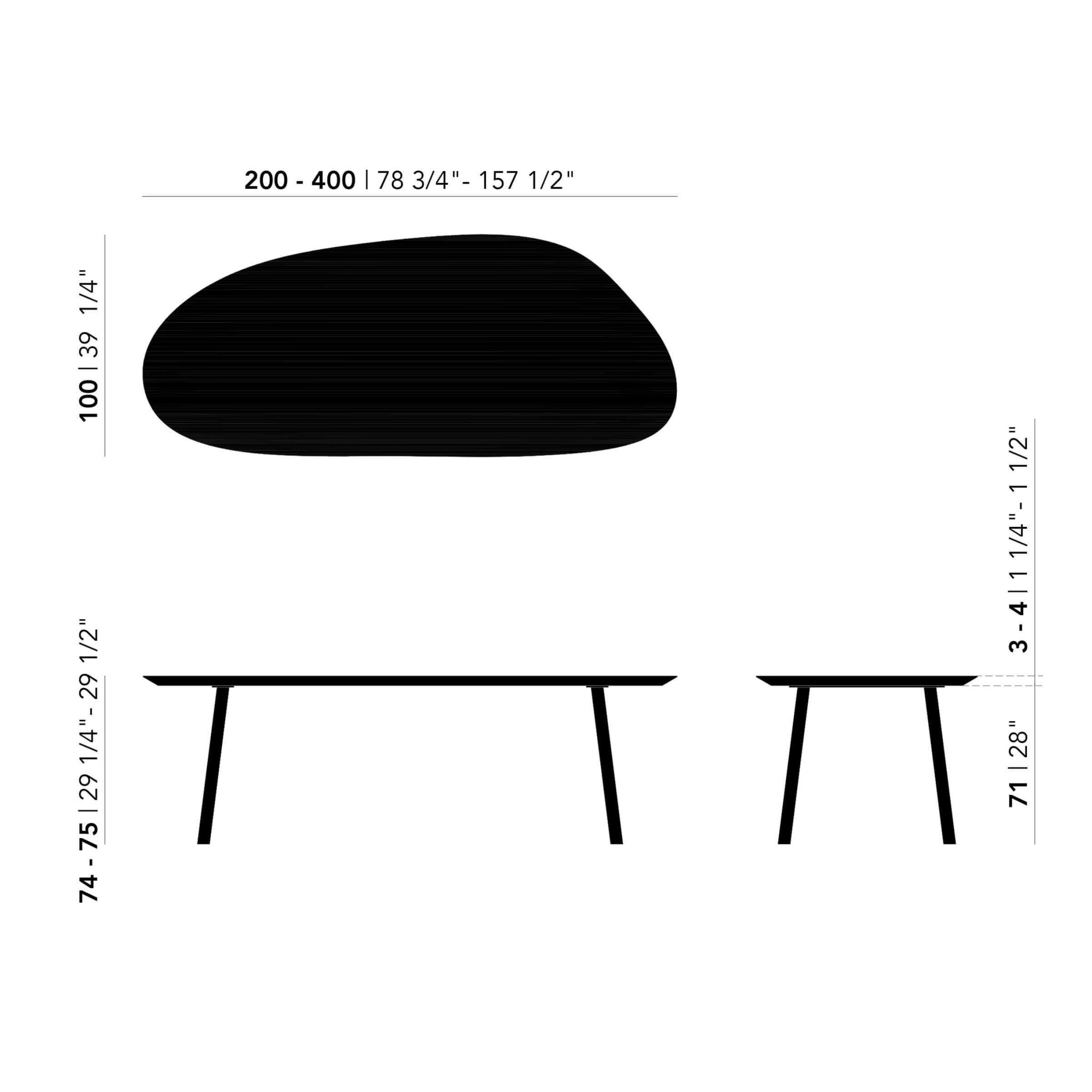 Studio HENK tafel Butterfly Blob - wit frame, HPL Fenix bianco kos 240 x 100 | HPL Fenix Bianco Kos | Verjongde Rand | Frame Wit