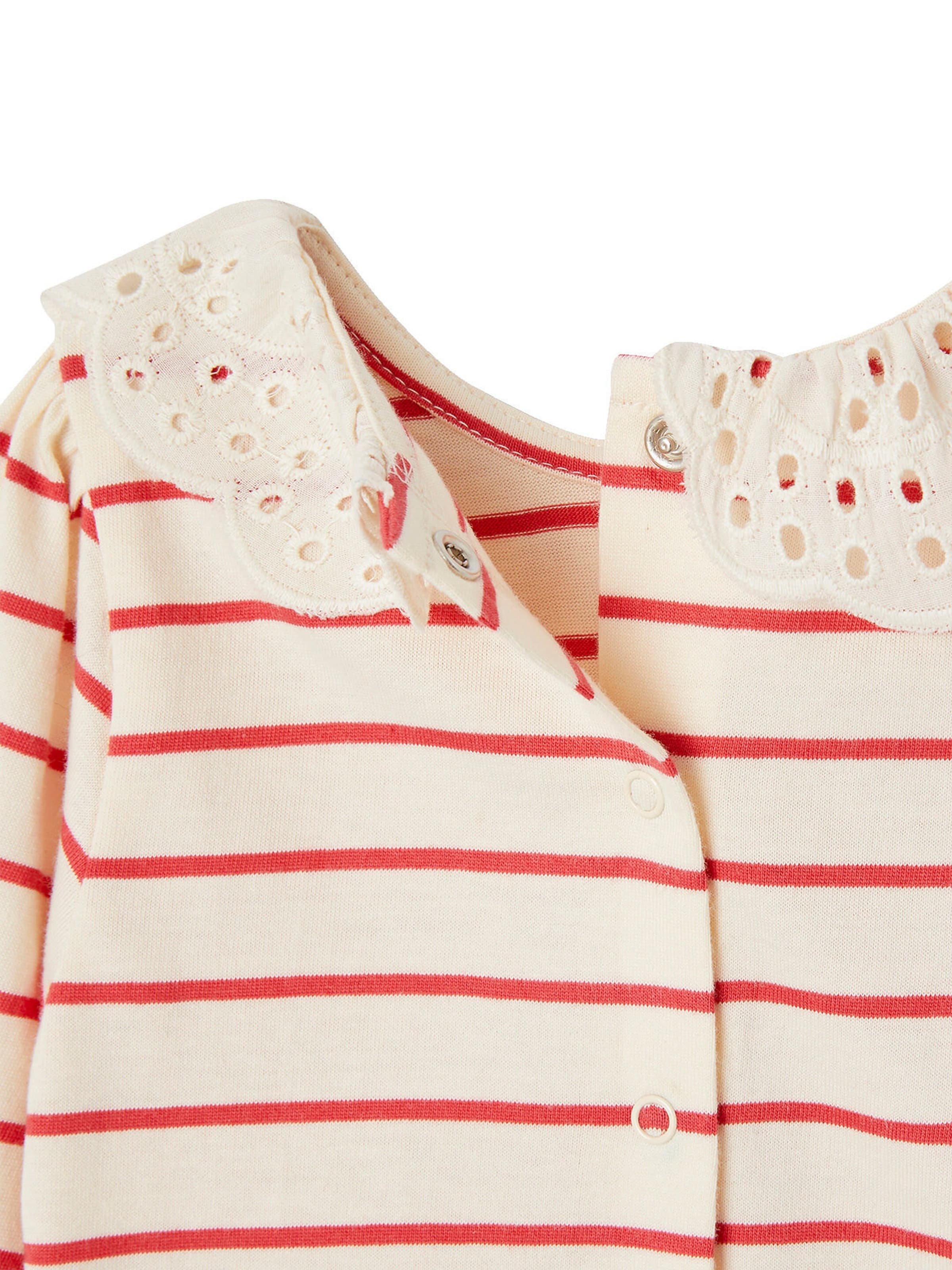 Vertbaudet Baby Shirt mit besticktem Kragen rot gestreift