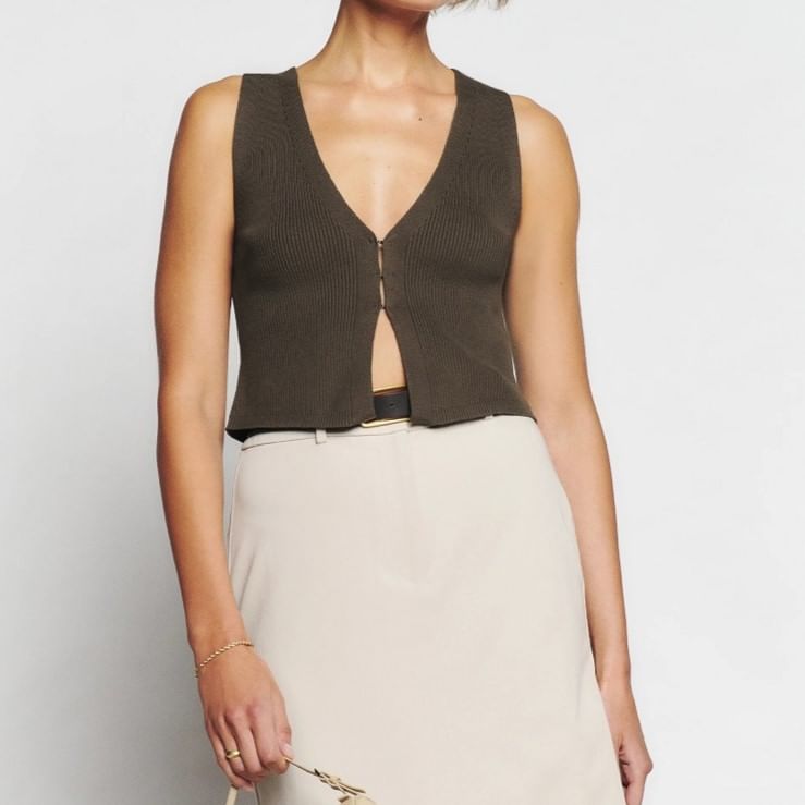 Bolgivy - V-hals effen haak-en-oog split crop trui vest