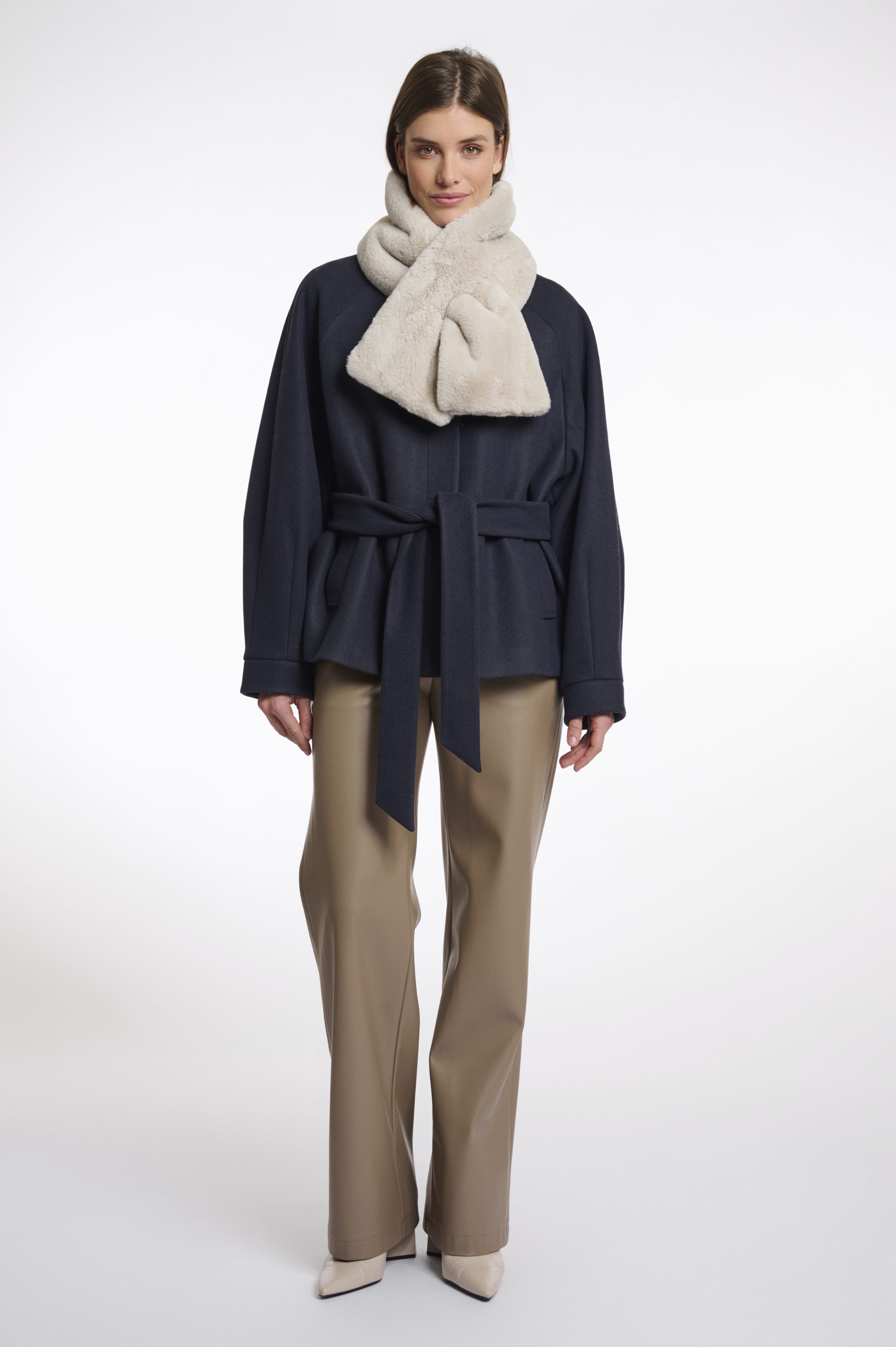 Rino & Pelle - Stip Faux Fur Scarf - Birch
