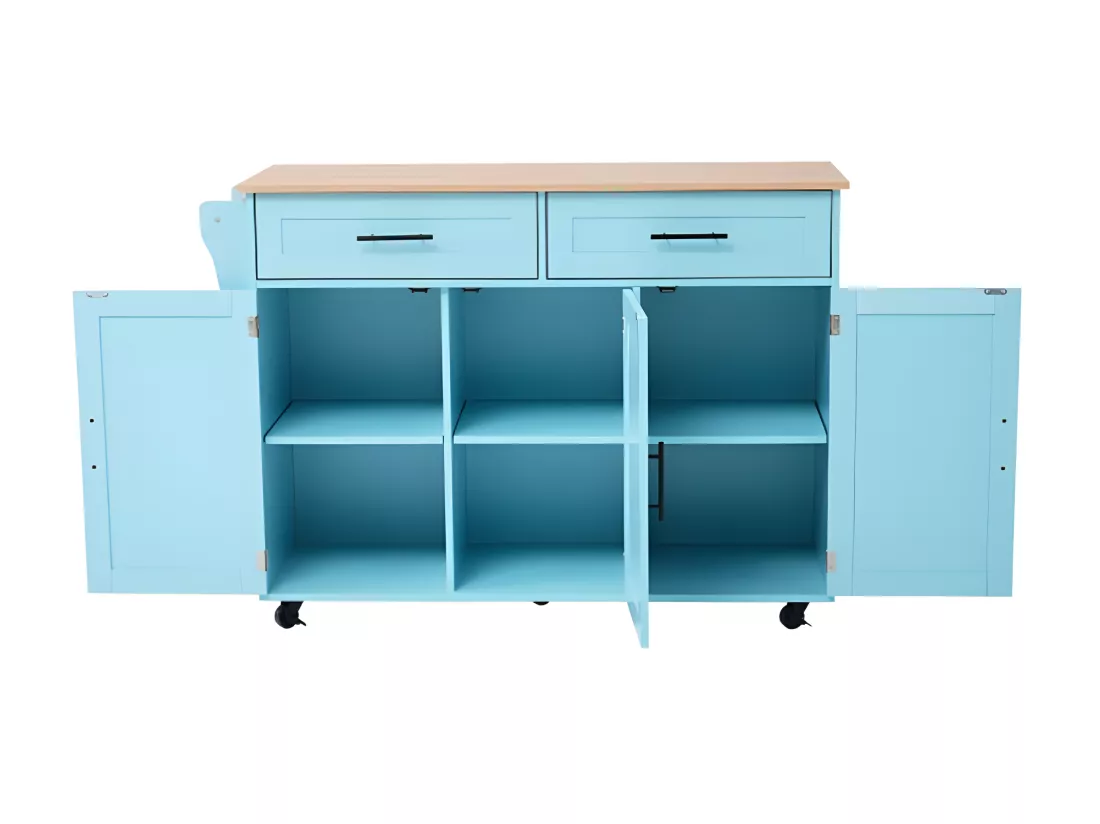 Chariot de buffet 129*76*91,5 cm avec plateau pliable, blanc + bleu