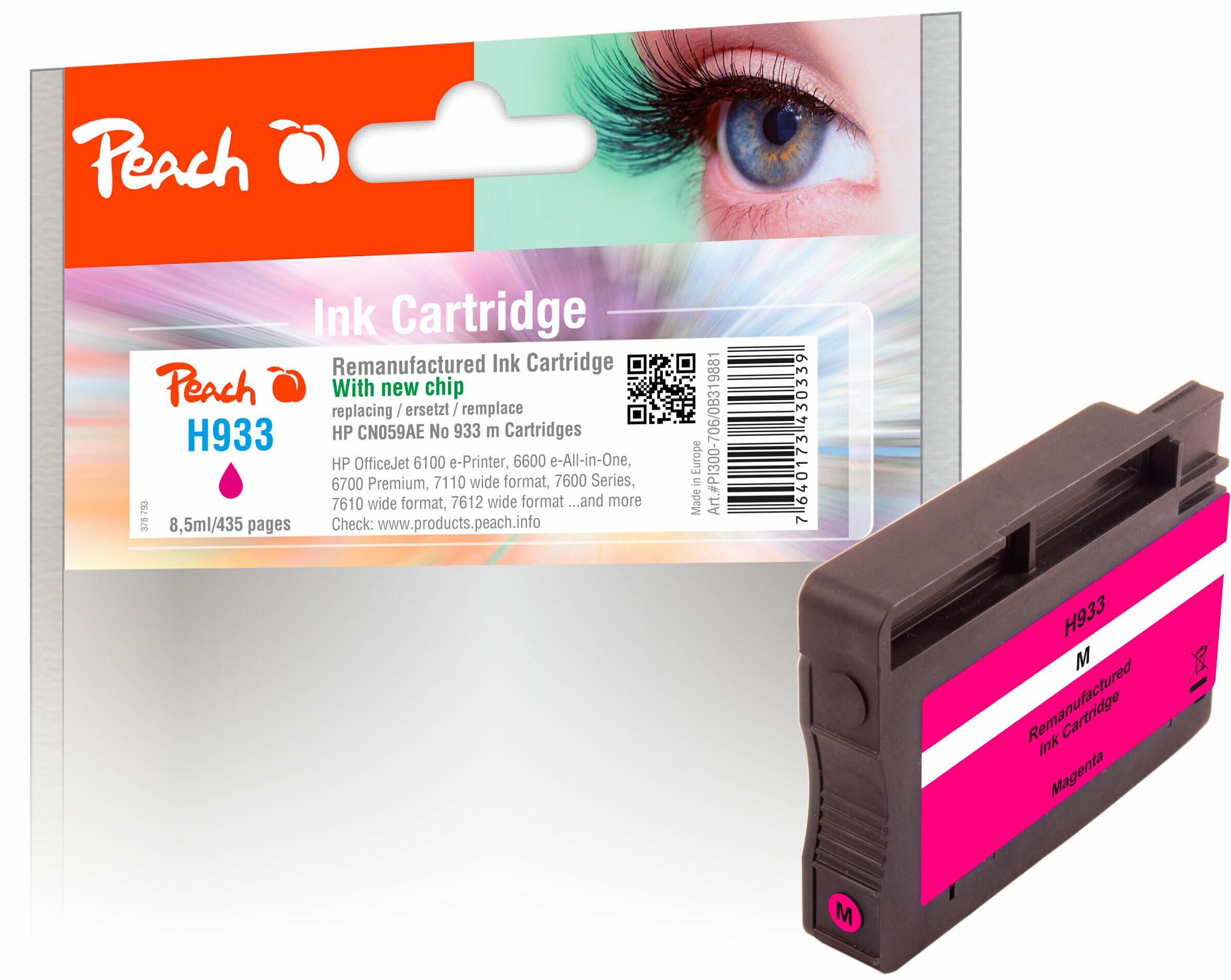 Peach HP 933 m Druckerpatrone ma ersetzt HP No. 933 m, CN059A für z.B. HP OfficeJet 6100 e-Printer, HP OfficeJet 6600 e-All-in-One, HP OfficeJet 7110 (wiederaufbereitet)