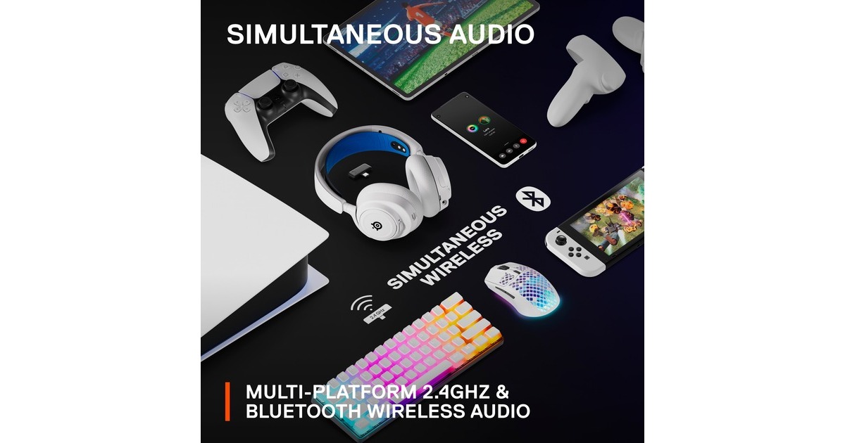 SteelSeriesArctis Nova 7P Wireless over-ear gaming headset  (Wit/blauw, 2,4 GHz, Bluetooth, Pc, PlayStation 4, PlayStation 5, Nintendo Switch, Meta Quest 2)