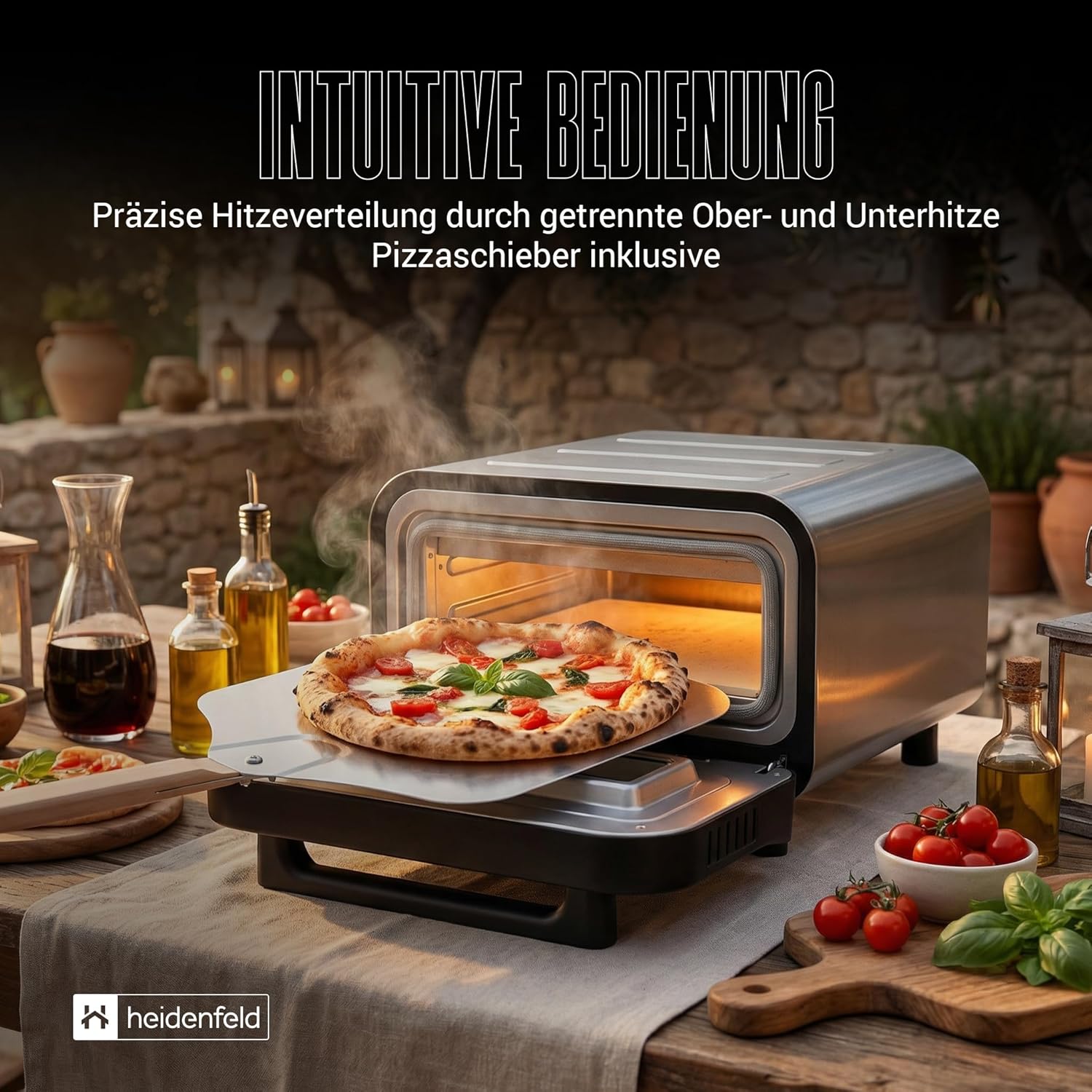 Heidenfeld Pizzaofen | 1850 Watt bis 450°C - Backofen inkl. Pizzastein & Pizzaschieber - Pizzaofen elektrisch - Pizza Ofen - Elektrischer Pizzabackofen - Pizza Maker - Pizzamaker - Steinofen