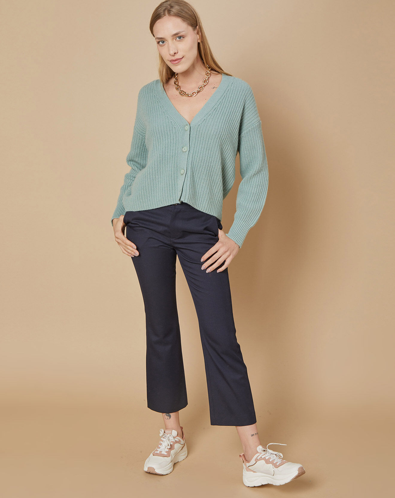 Oscar et Louise Cardigan en Laine & Cachemire mélangés Noémie sauge