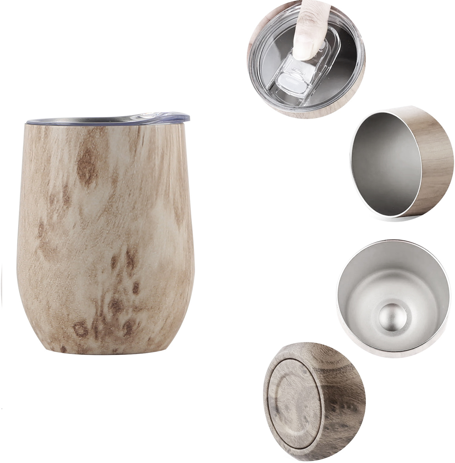 (350ml) Yerba Mate Tee Edelstahl Becher Cup mit Deckel im Holz Look - Dunkelbraun