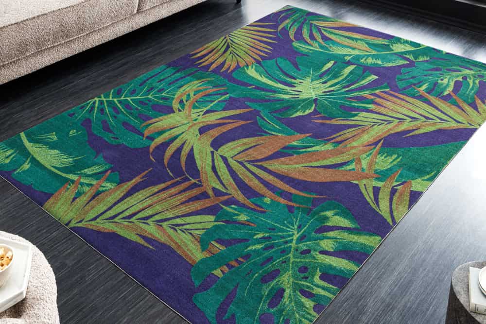 In- und Outdoor Teppich LEAF 180x120cm grün blau Blätter-Design Läufer wetterfest