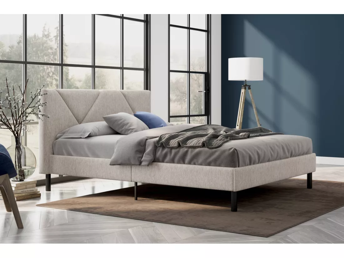 Lit double Calitri, Sommier pour chambre, Literie par chambre, Support de matelas, Adapté à un matelas de 140x190 cm, Beige