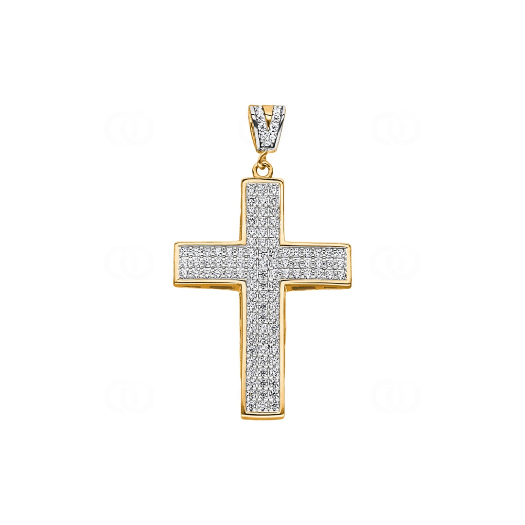 Anhänger 750/18 K Gelbgold Kreuz mit Zirkonia 34 x 23mm