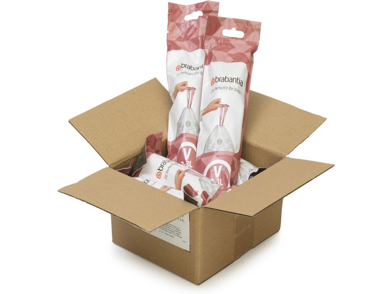 Brabantia Kehrichtsack PerfectFit V 2-3 l, 200 Stück Müllbeutel, Multipack à 10 Rollen