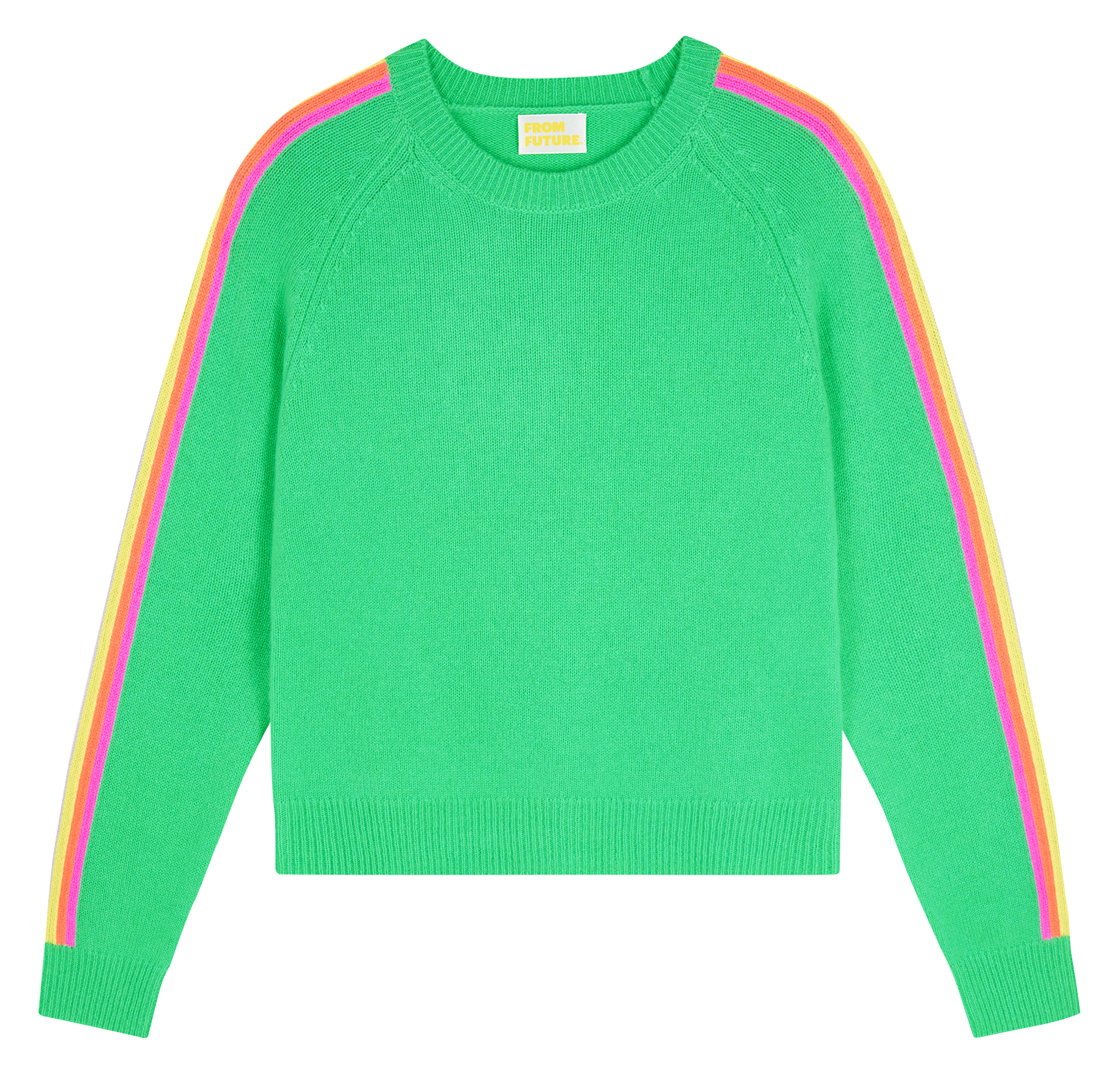Pull droit col rond rayé en cachemire| Vert