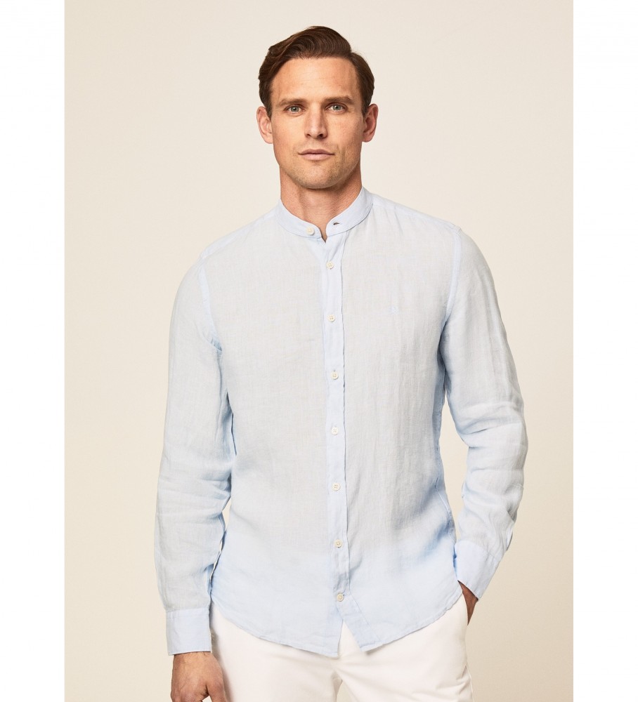Camisa Hackett P Fit Slim de Linho Azul