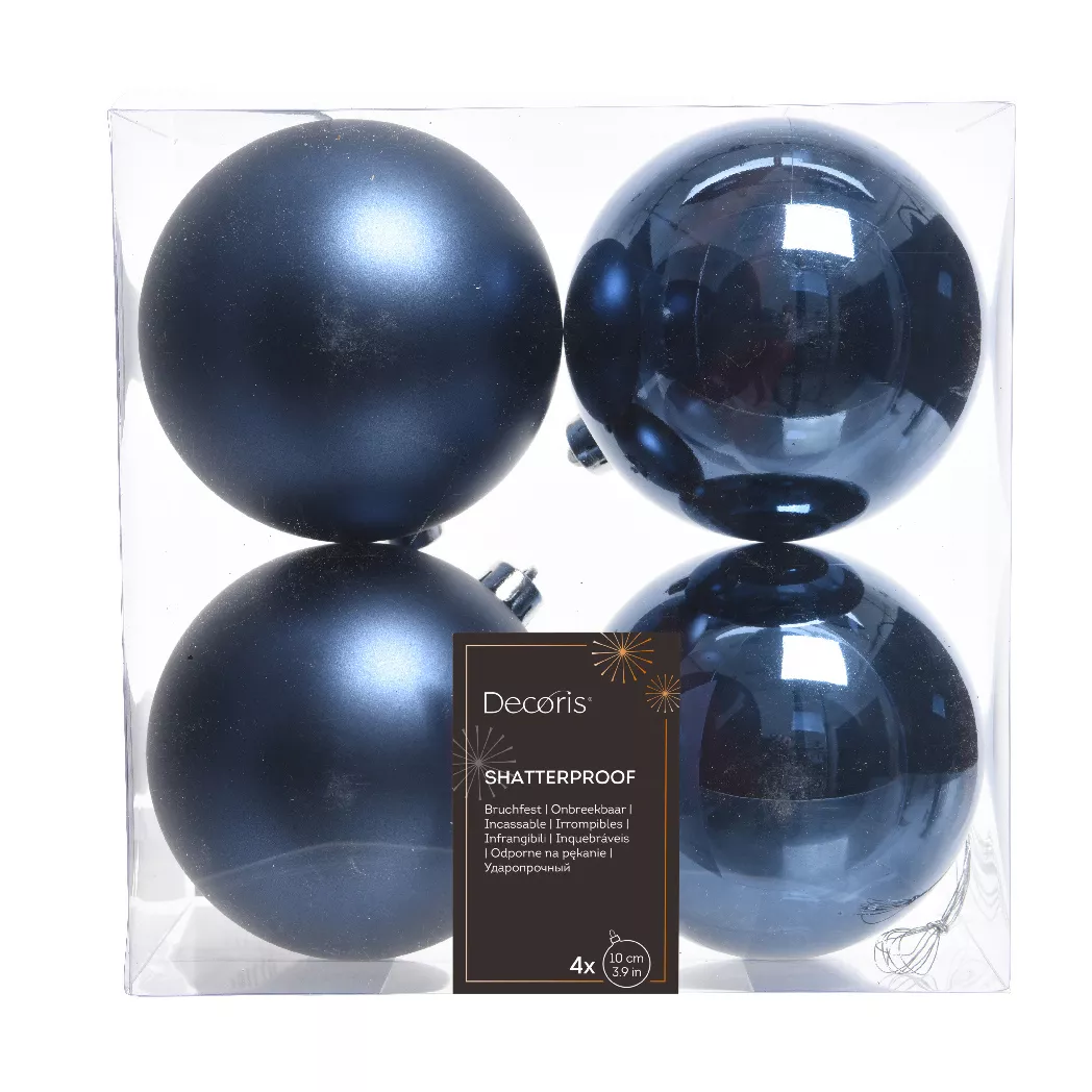 Lot de 4 boules de Noël (D100 mm) Alpine Bleu nuit