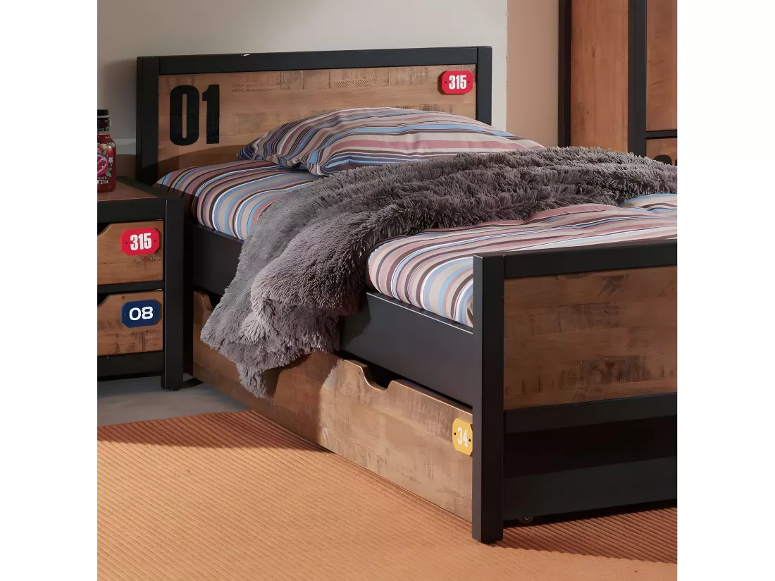 TCHAD - Chambre 90x200cm en Pin Massif avec Sommier