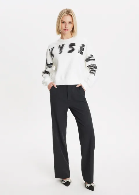 Cropped sweater met print off-white (WIT.O)