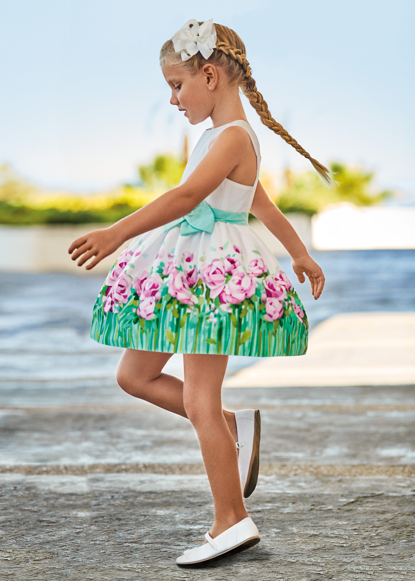 Vestido de algodão estampado para meninas