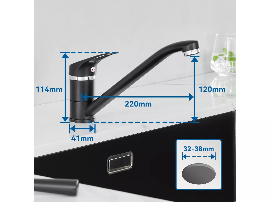 Auralum MAX Mitigeur d'Evier, Robinet de Cuisine Orientable à 360°, Les Conduites d'eau Chaude et Froide et Les Accessoires Complets,en Laiton,Noir
