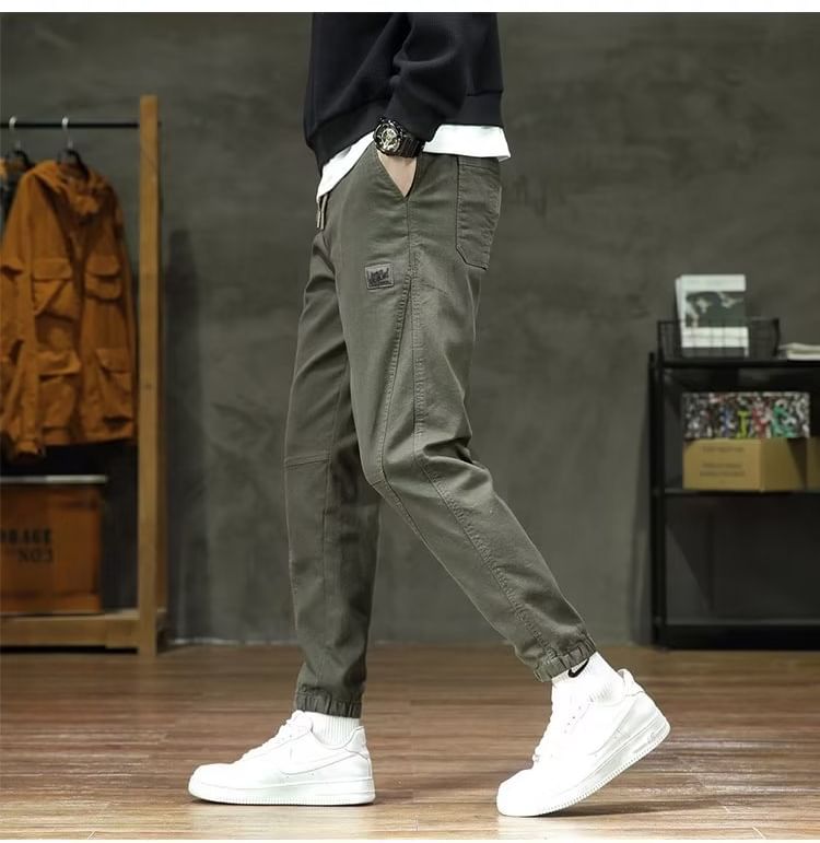 jaywoon - Effen cropped harem cargobroek met trekkoordtaille