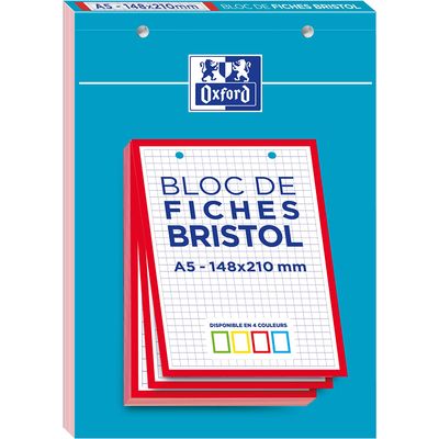 Oxford - Pack de 30 Fiches Bristol - A5 - petits carreaux - perforées - 4 couleurs disponibles selon stock du magasin