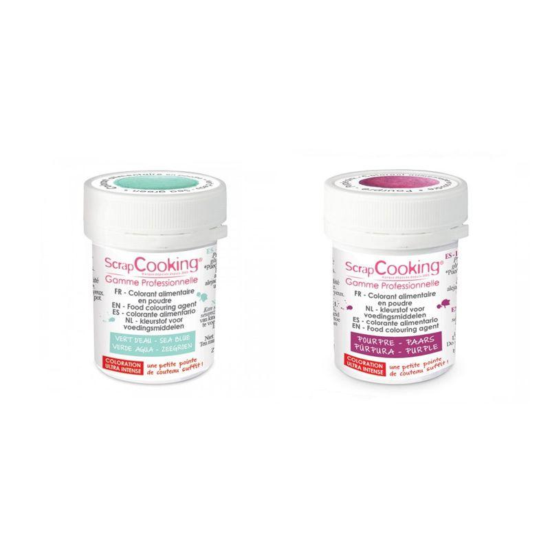 2 colorants alimentaires en poudre - pourpre-vert d'eau Scrapcooking