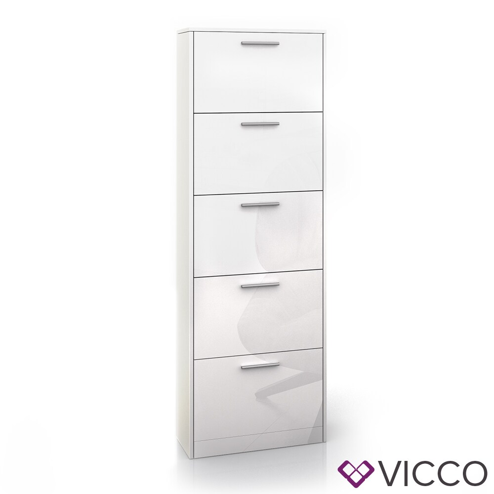 Vicco Schuhschrank Gizmo Schuhkipper Schuhregal Regal 5 Fächer Weiß Hochglanz