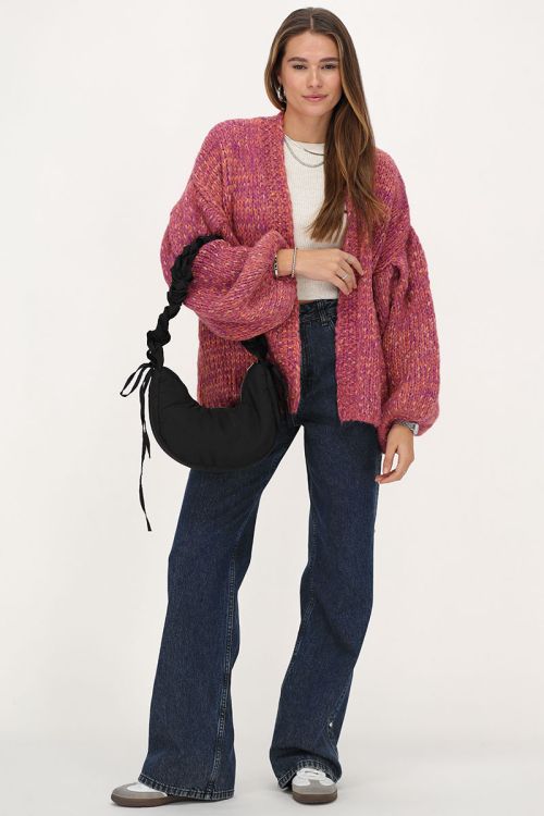 Paars grof gebreid vest met lurex