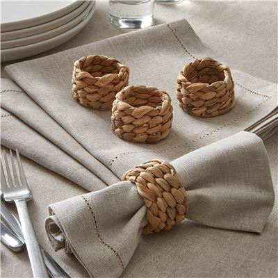 Ronds de serviette en jacinthe d'eau tressée - lot de 4
