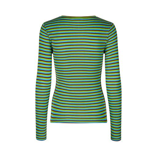 mbyM Lilita Gogreen Langærmet T-shirt, Blue Fudge Greenery Stripe, XS