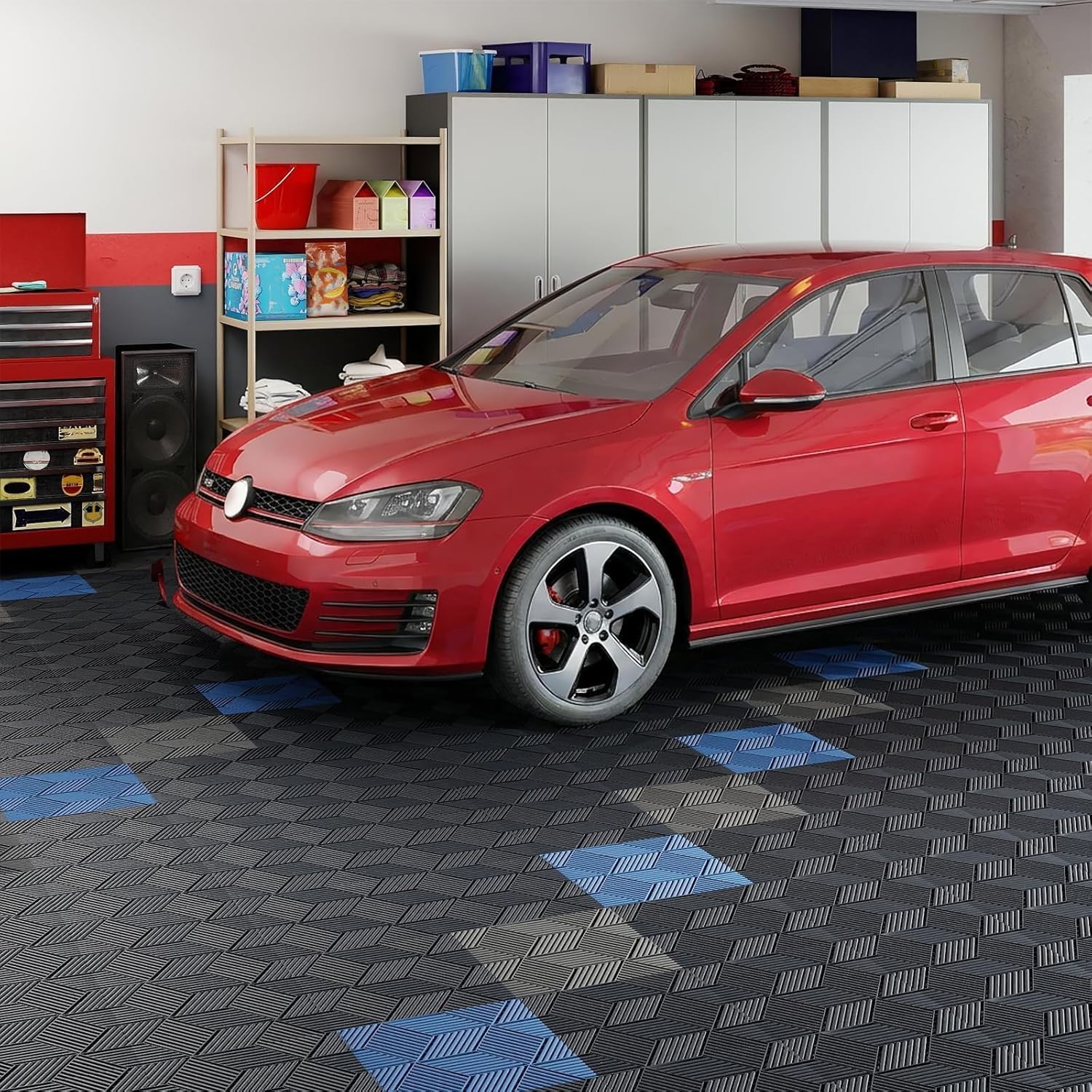 jxgzyy 30 Stück Garagenboden Fliesen, 40x40 cm Klicksystem Ineinandergreifende Garagenboden, 10,000 kg Belastbarkeit rutschfeste Garagenbodenfliesen für Garagen, Keller, Schwarz