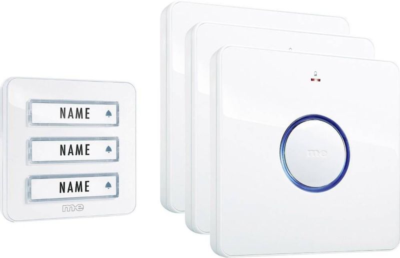 m-e - modern-electronics - Draadloze Deurbel - 3 Kleuren - Inclusief 1 Zender en 3 Ontvangers