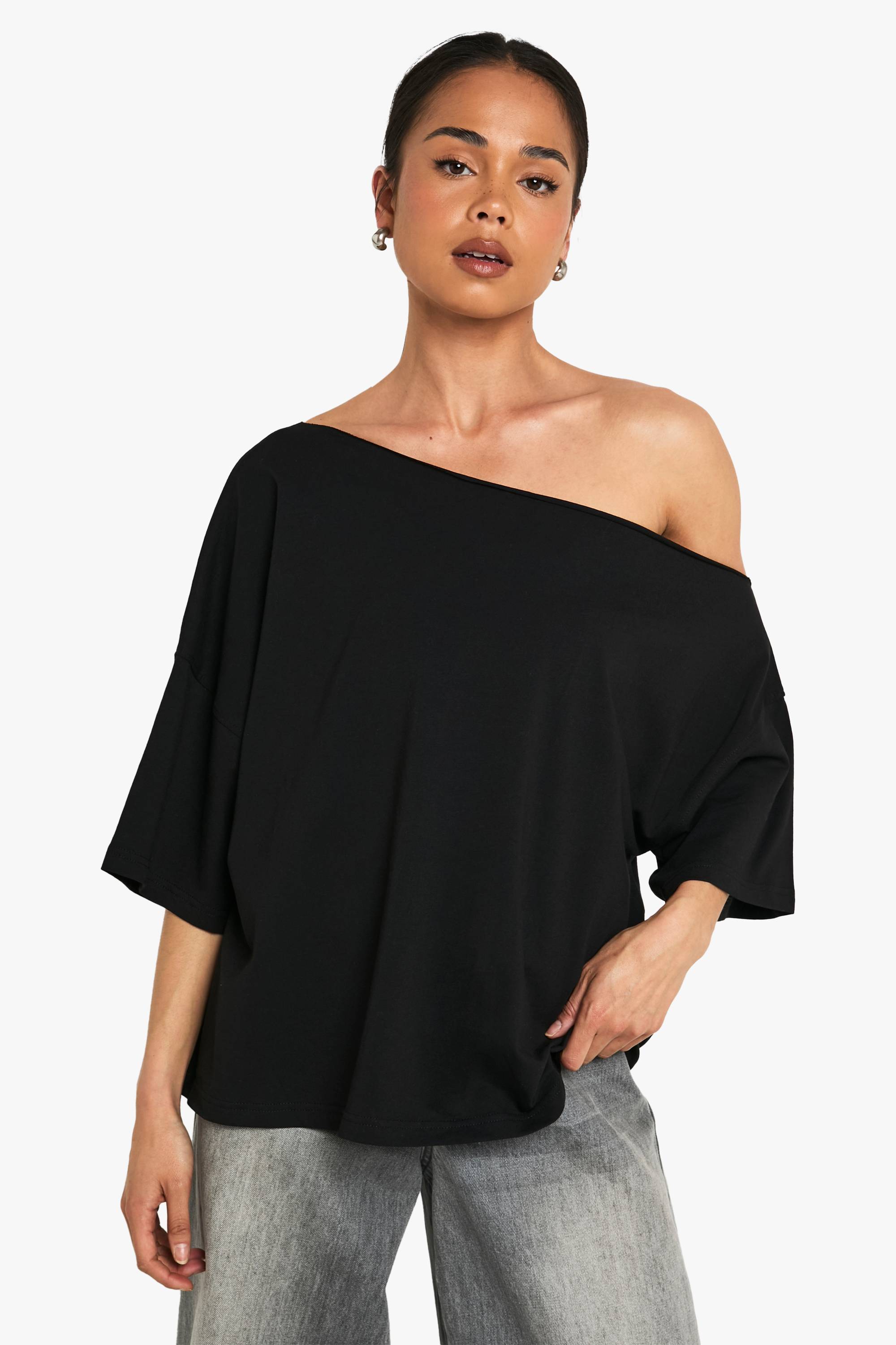 boohoo T-shirt oversize à épaules dénudées
