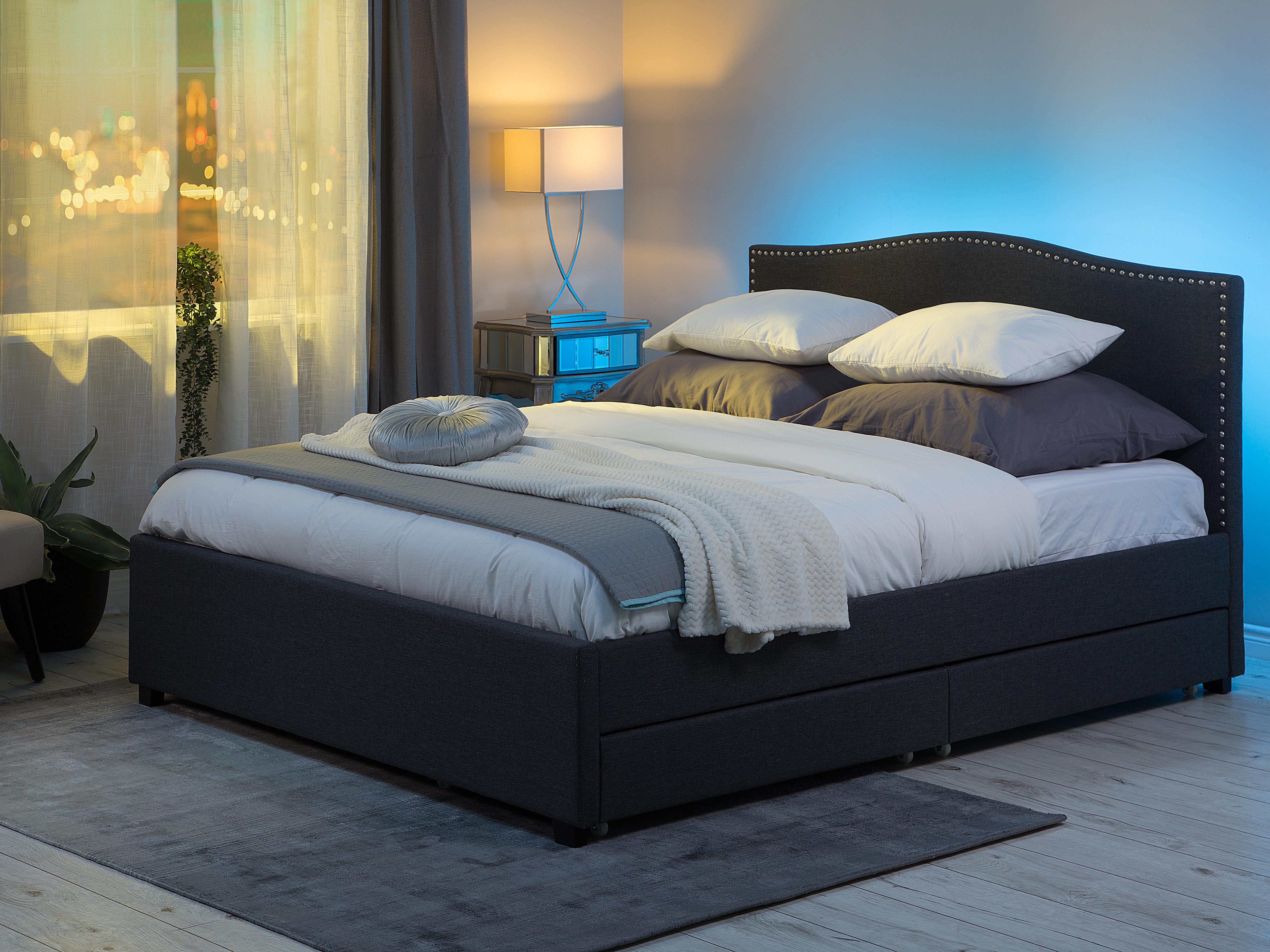 Bed met opbergladen Stof MONTPELLIER 180 x 200 cm LED Meerkleurig