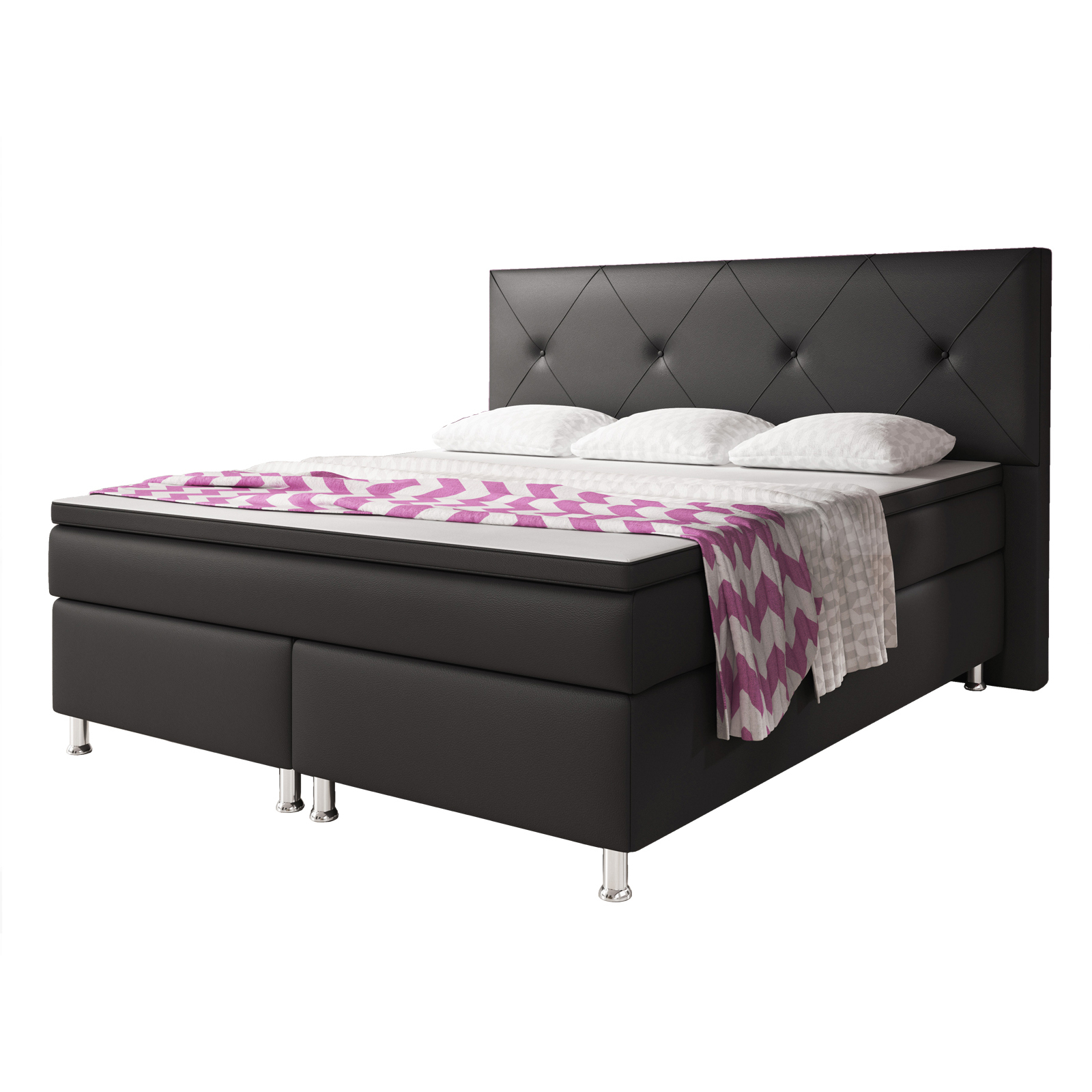 Boxspringbett - schwarz - H3 - Kunstleder- 180x200 cm