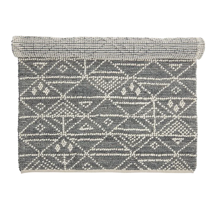 Bloomingville - Wollteppich 300 x 200 cm, Rautenmuster, beige/ schwarz