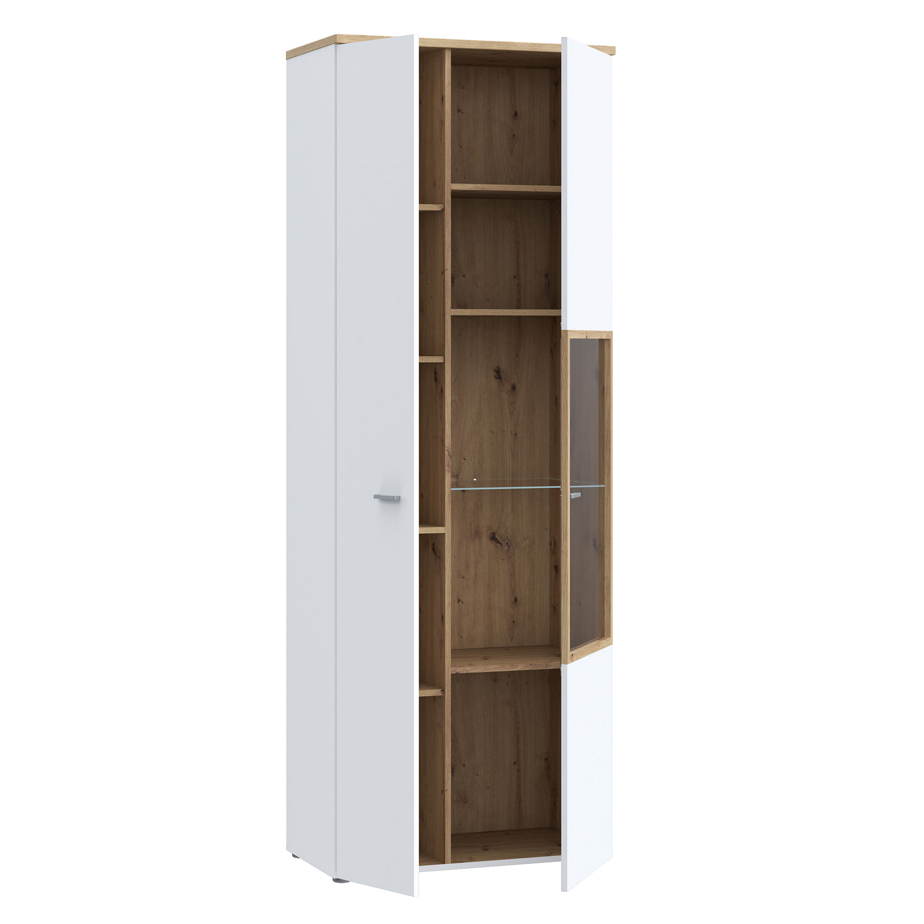 Standvitrine - weiß - Artisan Eiche - 75 cm breit