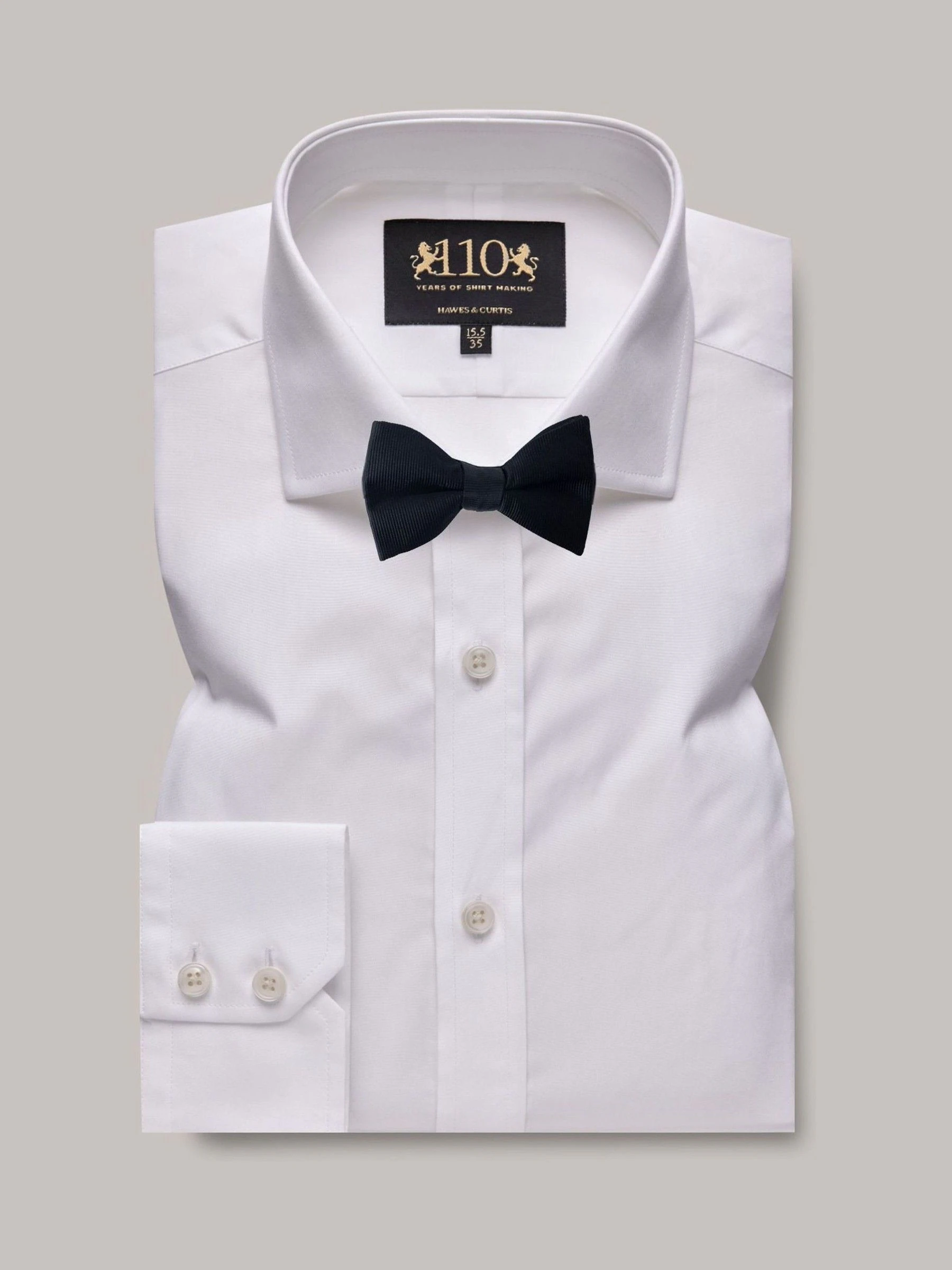 Hawes & Curtis 110 Year Anniverary Fitted Slim White 100% Cotton Shirt With Embroidered Cuff