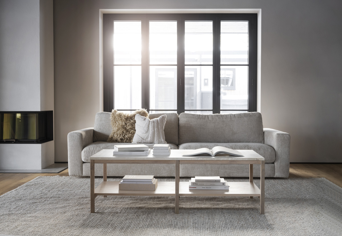 Modulaire gestoffeerde 3-zitsbank Duncan  - 258 cm Lichtgrijs/beige