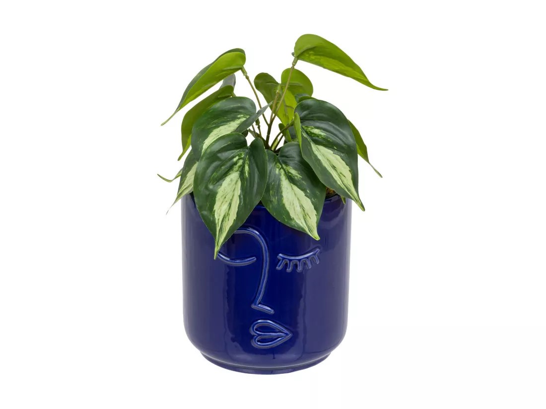 Plante verte artificielle dans pot en céramique Bleu Navy H 30 cm
