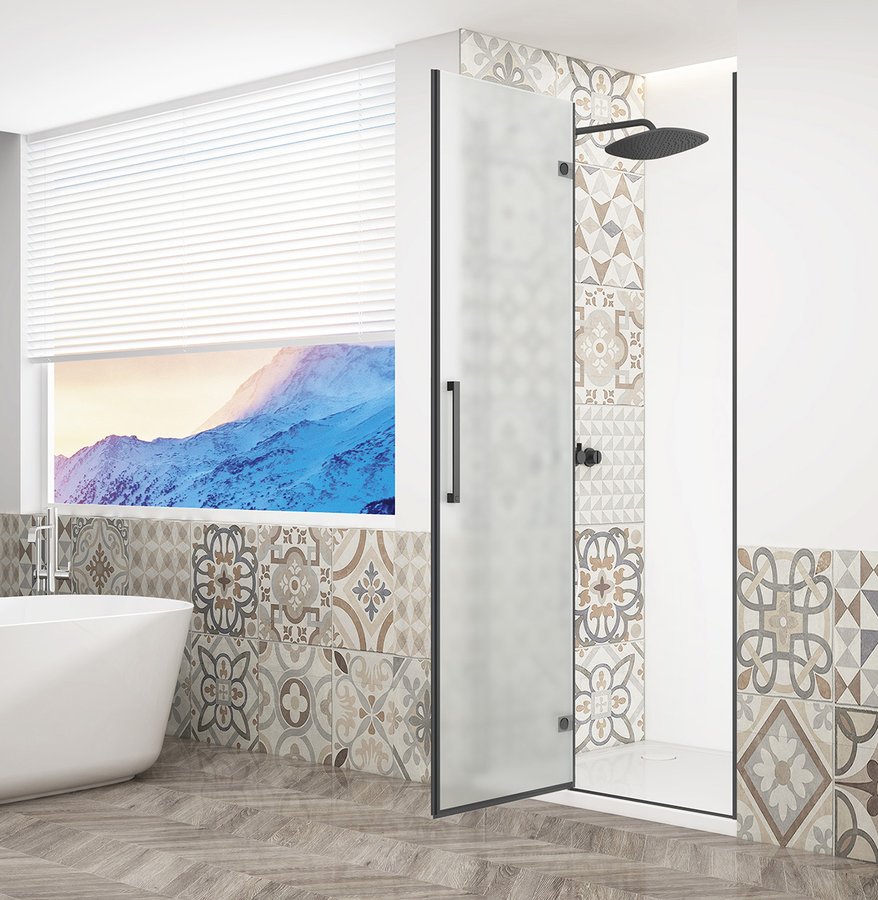 Gelco Trinity douchedeur 100cm rechts met mat glas zwart mat
