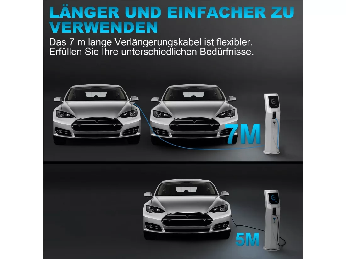 Câble de charge de type 2 22 kW pour voitures électriques 7 m avec sac accessoires de voiture câble de charge de voiture