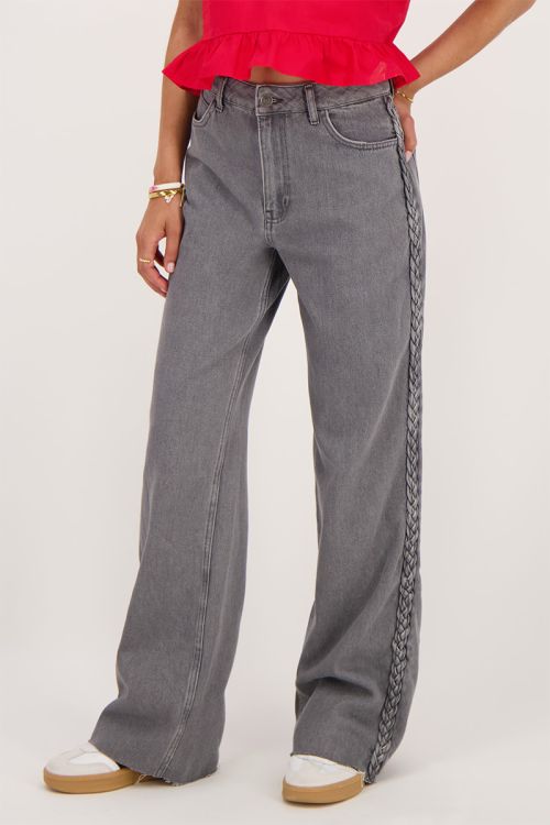 Grijze jeans met vlecht detail