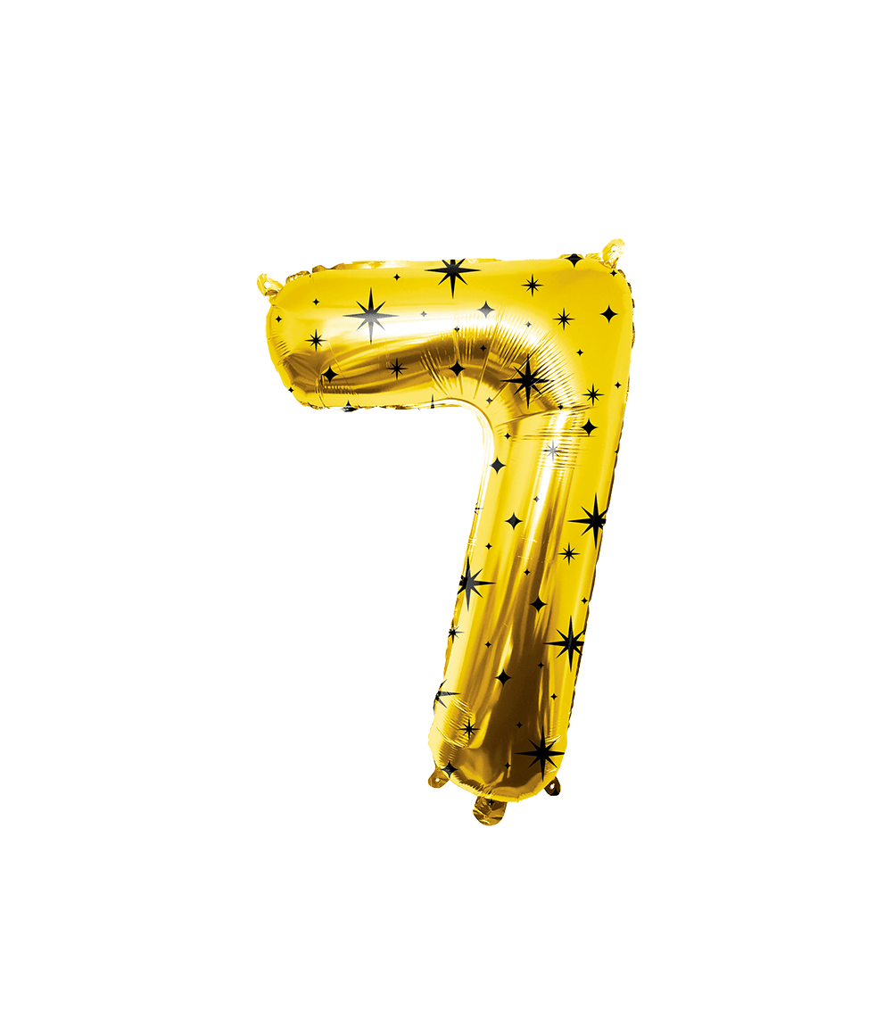 7 Jaar Cijfer Ballon Goud Zwart Sterren 86cm