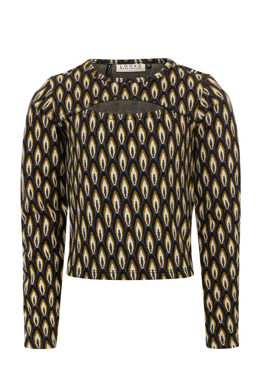 LOOXS top met all over print en open detail mosgoen/zwart