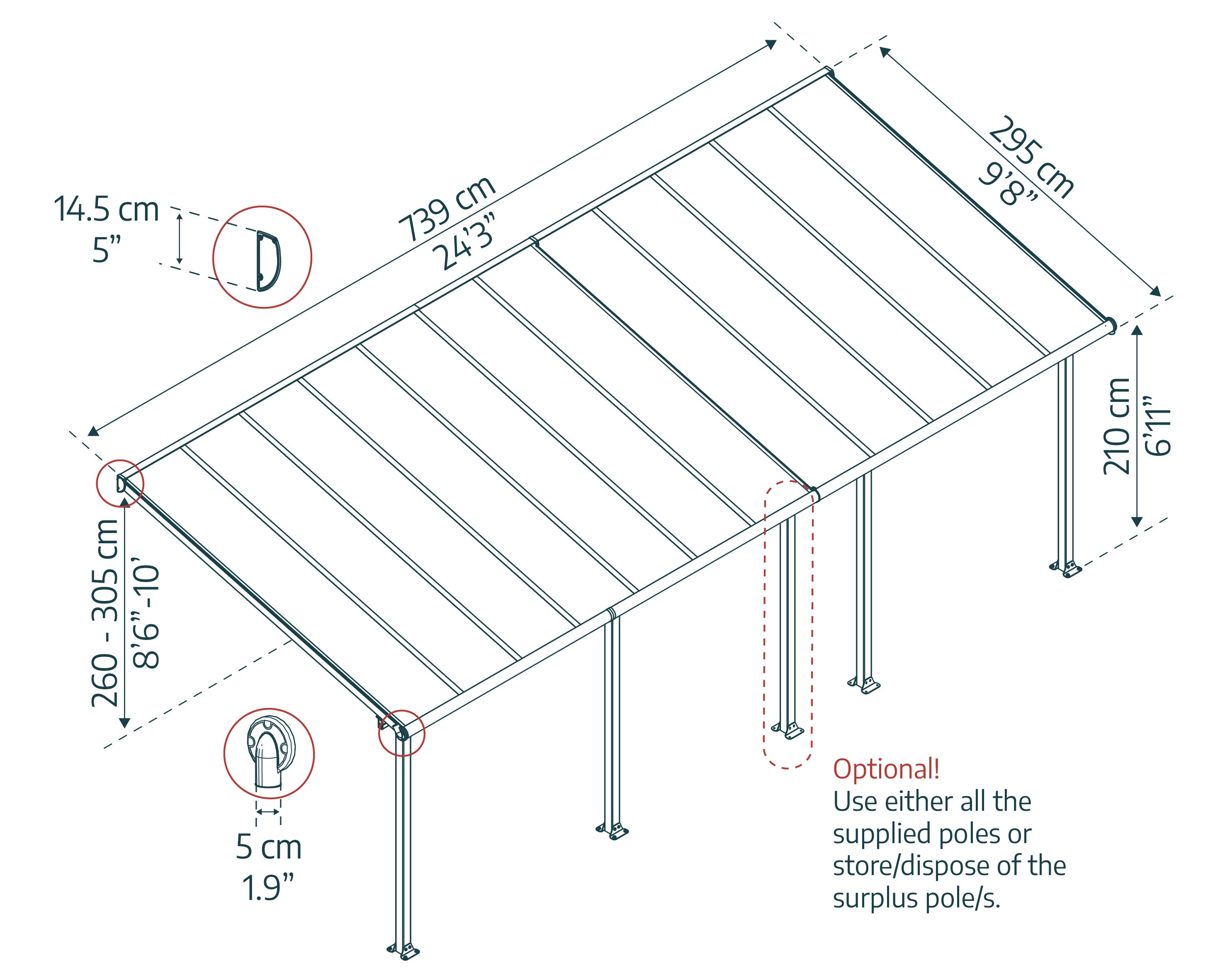 Palram - Canopia Olympia 3x7.3 Terrassenüberdachung weiß 739x295x305cm